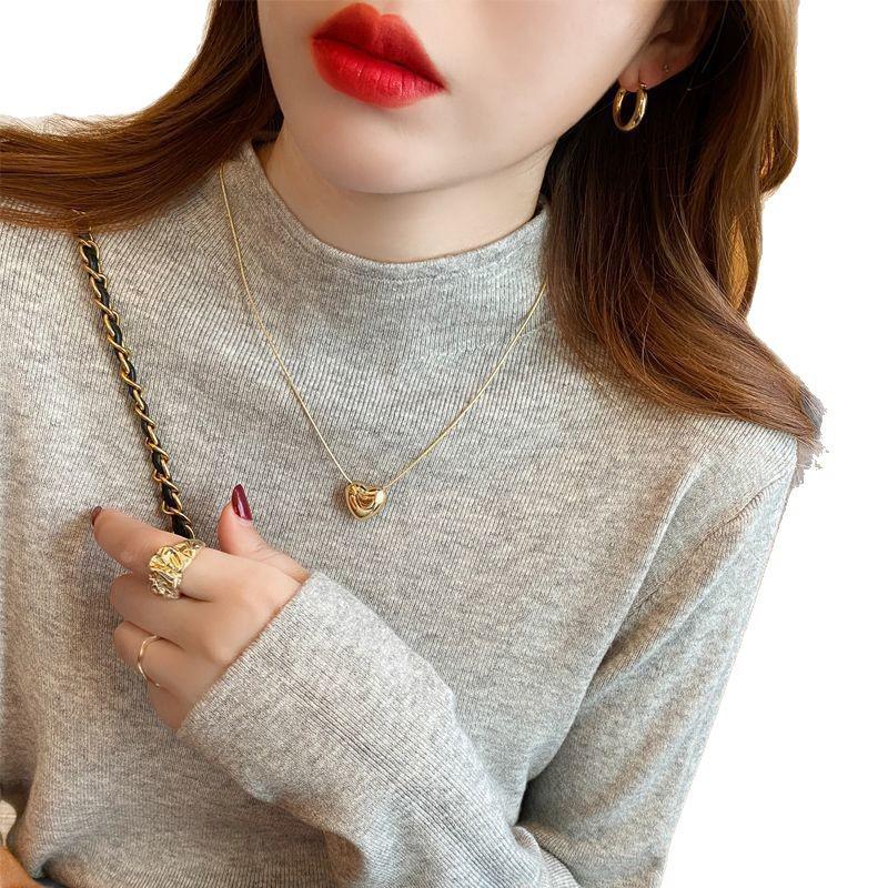 Women's 2024 Black Mock Neck Sweater: Base Layer for Spring & Autumn, Loose Half-High Neck Top.