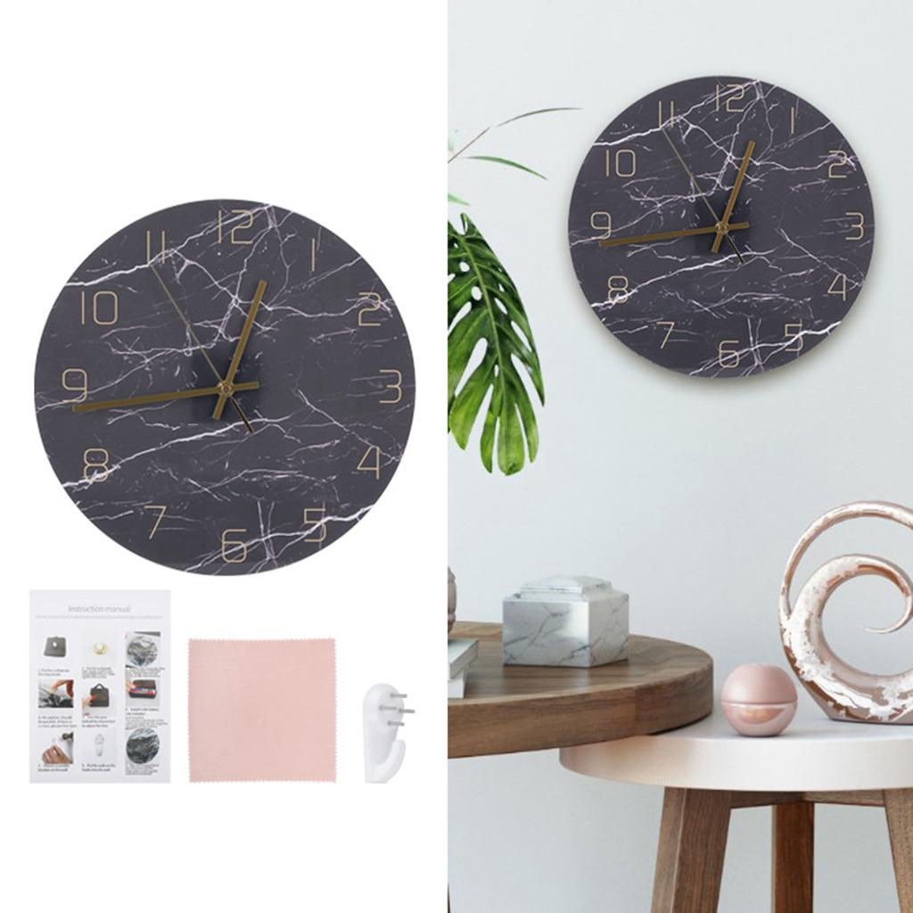 Wall Clock Nordic Decorative Marble Printing Mute Round Hanging Clock Home Decoration