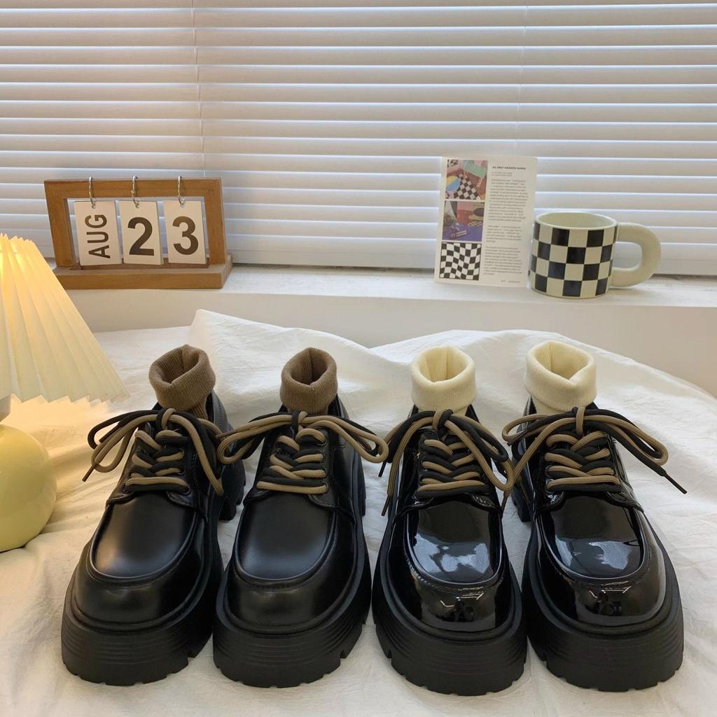 Thick Heel Thick Sole Heightened Lace-up Small Leather Shoes for Women In the Autumn of 2025, New Models Plus Versatile British Style Retro Single S