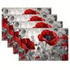4/6/8pcs Red Poppy Floral Placemats 11.81 X 17.72inch - Elegant Table Decor for Dining, Kitchen, And Parties, Machine Washable, Durable Design with