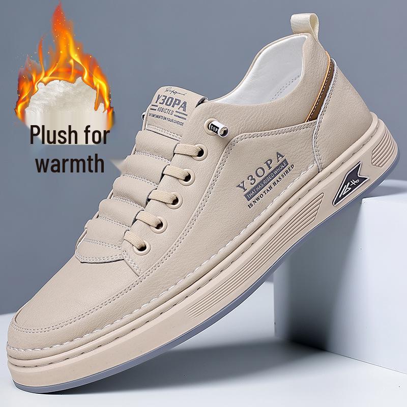 White Men's Business Casual Leather Sneakers Handmade Stitched Cowhide Youth Style 7773