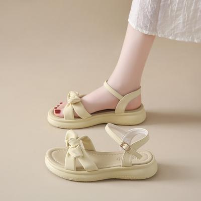 CRLAYDK Sandales Plates Mignonnes pour Femmes Nœud Papillon Lanière de Cheville Chaussures d'Été Marche en Extérieur Habillées Plage Décontractées Claquettes avec Cuir Souple