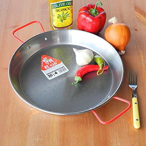 EL CID Spanish Paella Pan with Red Handle, Professional Paella Pan with Recipe, 30cm, Serves 4
