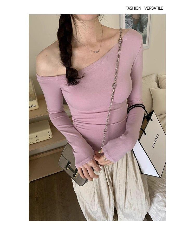 Black Long-Sleeve Off-Shoulder Top – Sexy Autumn Clavicle Design