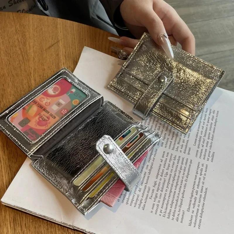 Women Multi-card Slot Clutch Zipper Coin Purse Cute Coin Bag ID Card Holder Bags Silver Genuine Leather Wallet