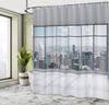City Shower Curtain, Clean Office With Big Window Downtown Skyscraper Buildings Domestic Cityscape Art, Cloth Fabric B