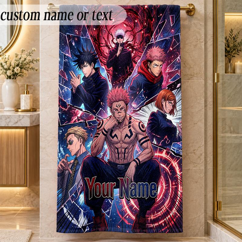 Beach TowelJujutsu Kaisen Custom Name Text Personalized Soft Towel for Beach Pool Indoor Home Decor Gift