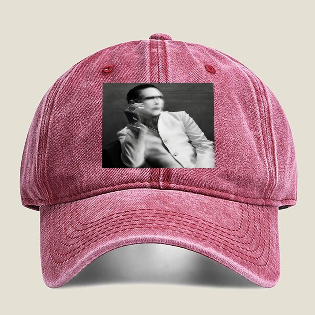 Monochrome Stylized Portrait Graphic Unisex Washed Baseball Cap Distressed Denim Hats Classic Outdoor Run