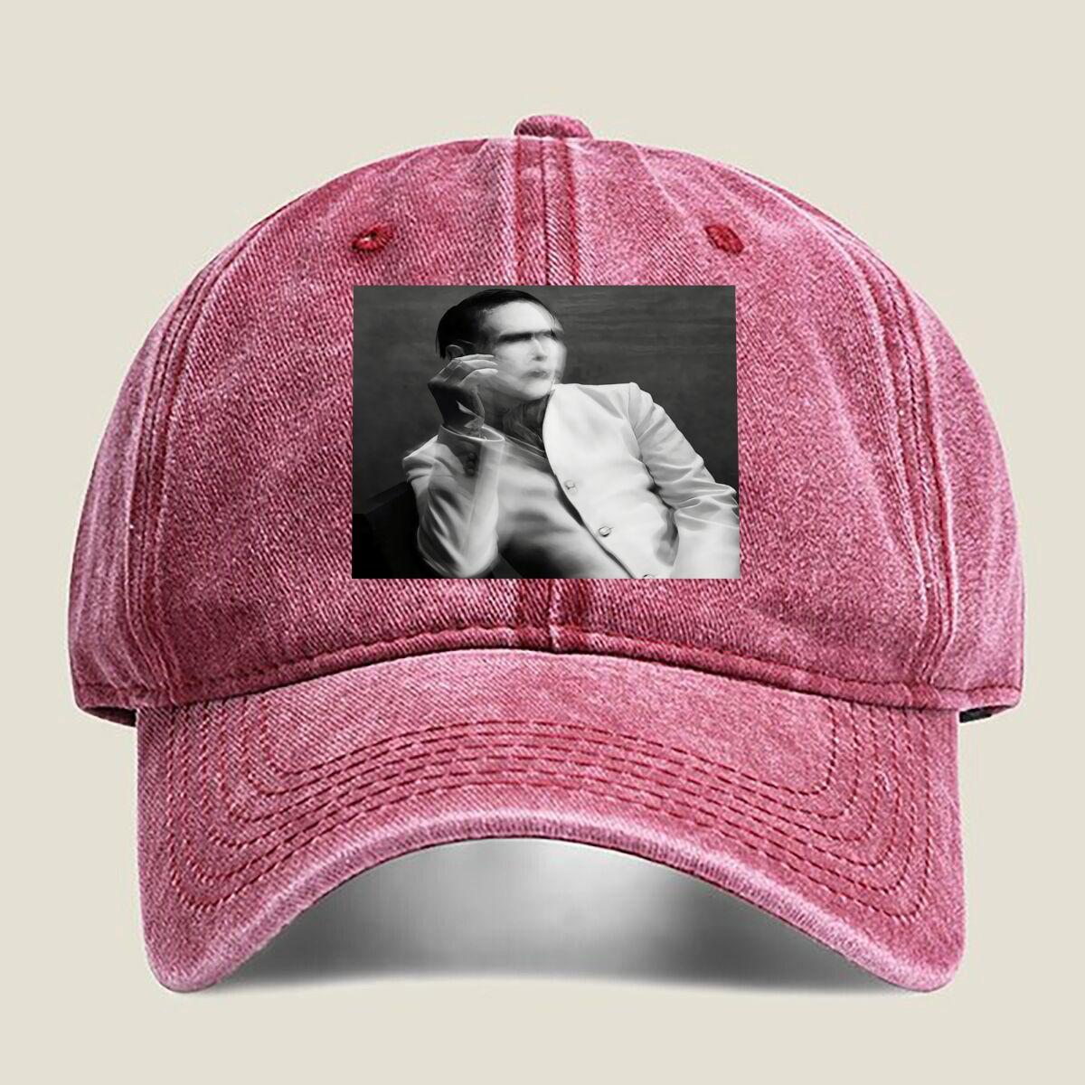 

Monochrome Stylized Portrait Graphic Unisex Washed Baseball Cap Distressed Denim Hats Classic Outdoor Run One Size
