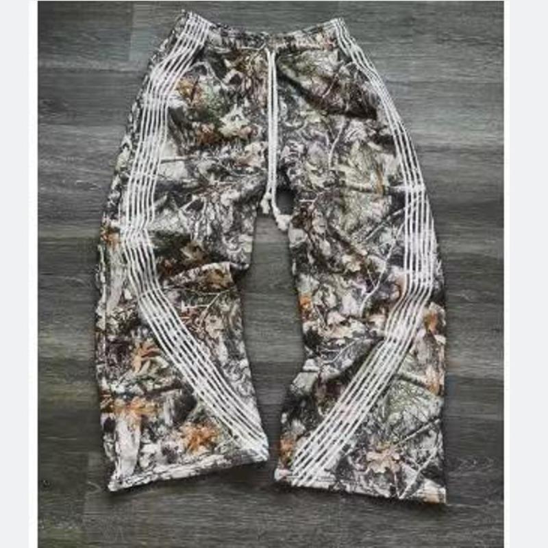 EastRogue American Retro High Street Work Pants, Leaf Camouflage Functional Heavy-duty Striped Wide-leg Pants, Loose and Casual Pants