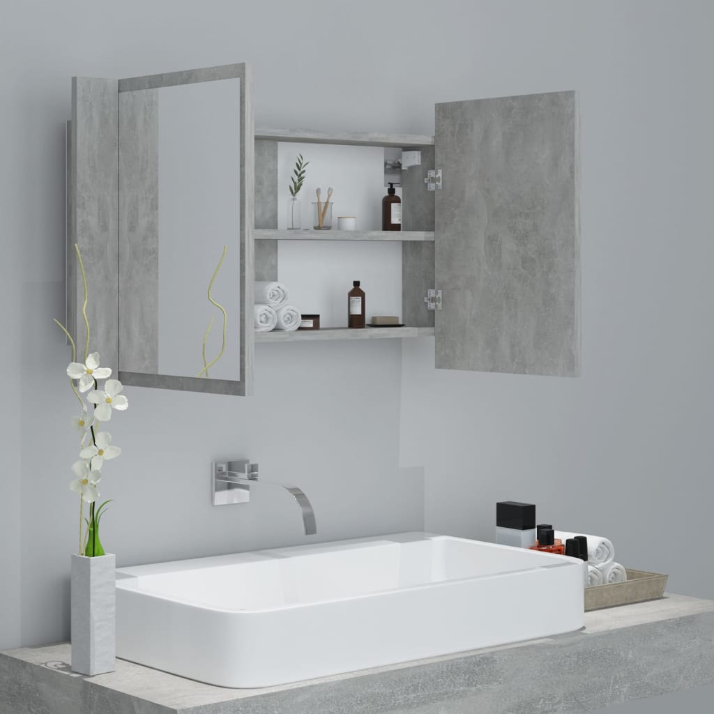 LED Bathroom Mirror Cabinet Concrete Grey 80 X 12 X 45 Cm Acrylic