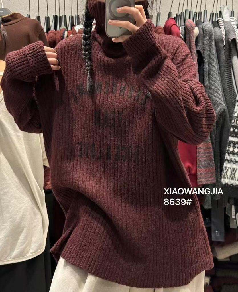 Xiao Wang's Winter Korean Style Plus Size High Neck Letter Knit Sweater