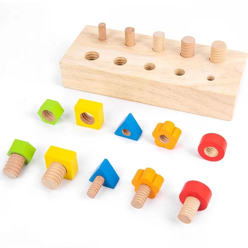 

Education Tactile Toy Nut Bolts Montessori Style Colour Shape Wooden Toy Children Fine Motor Skill Screw Board Dimension Matching Cognition Games