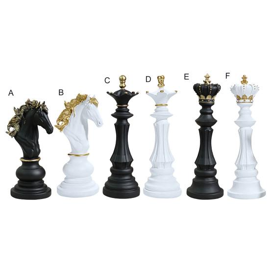 Chess Piece Statue Collectible Black White Horse Sculpture King Queen Knight Chess Piece Figurine for Home Office Desk Shelf Decoration