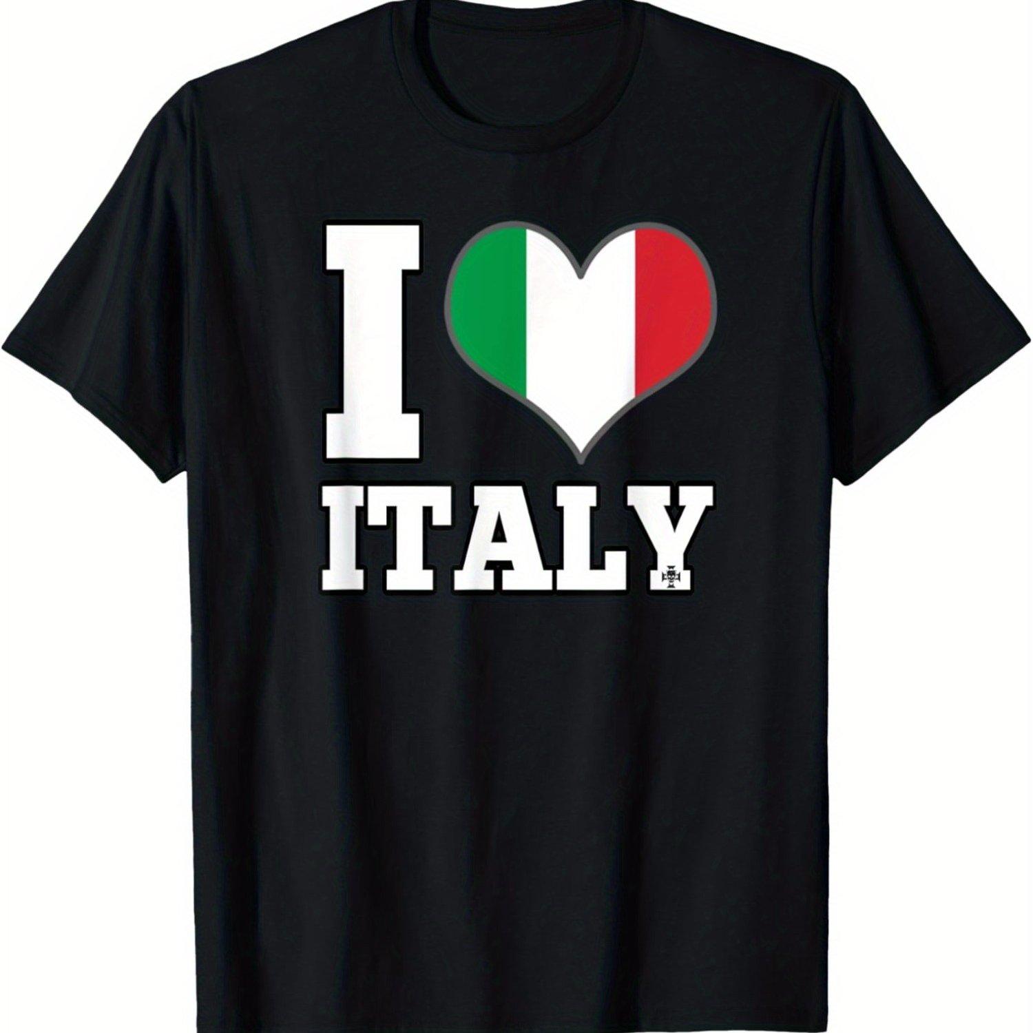 Я люблю Италию Флаг Сердце Графический Футболка Унисекс Короткий Рукав Повседневная Хлопок Круглый Вырез Футболка 4XL