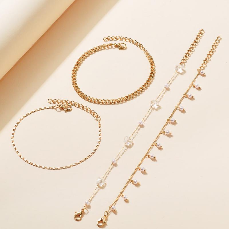 European Style Multi-Layer Metal Chain Anklet Set - Trendy Stackable Foot Jewelry
