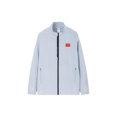 Solid Color National Flag Letter Zipper Stand Collar Long Jacket Men Jacket Balloon-Gray 152320617-4