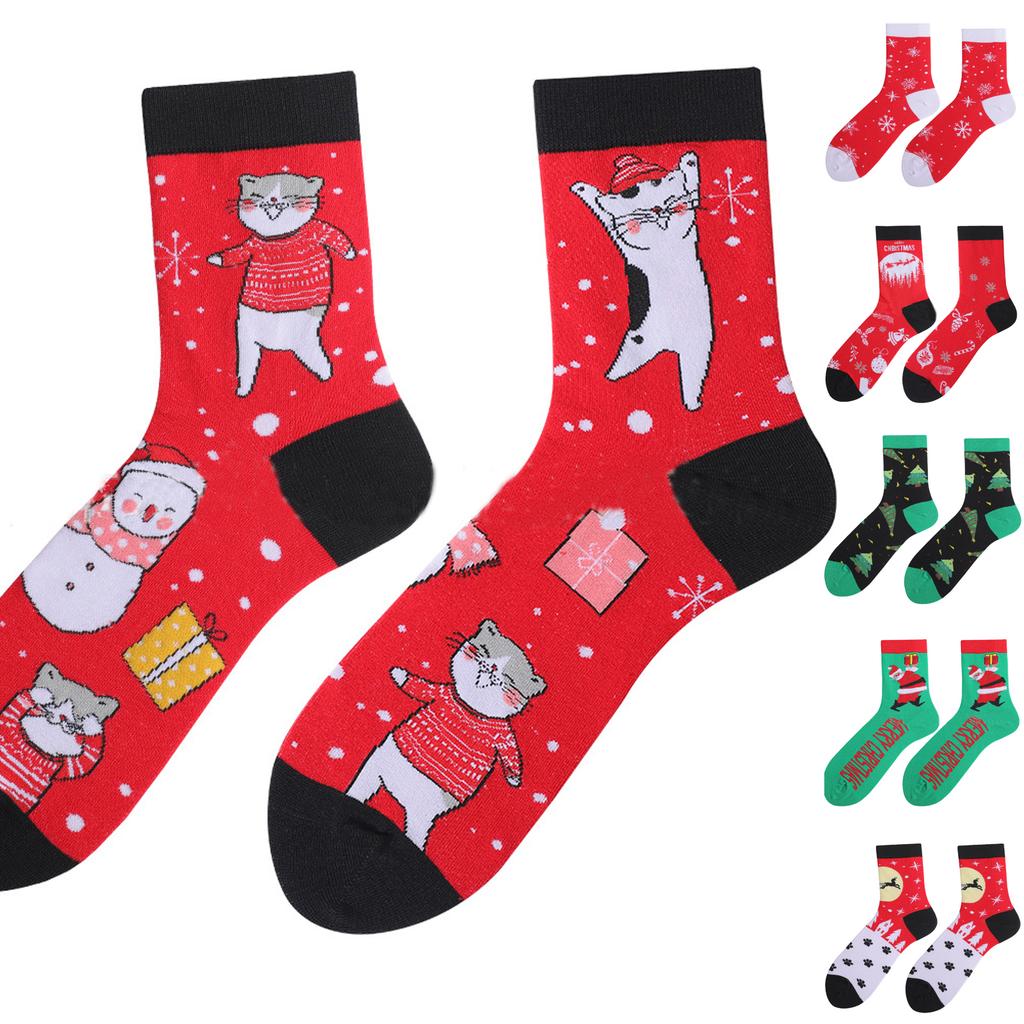 Adult Christmas Christmas Tree Snowflake Wave Pattern Ethnic Style Warm Absorbent Odor-Resistant Mid-Calf Socks