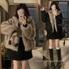 American Retro Fur Collar Hooded Short Workwear Jacket for Women - Thickened Plush for Autumn & Winter