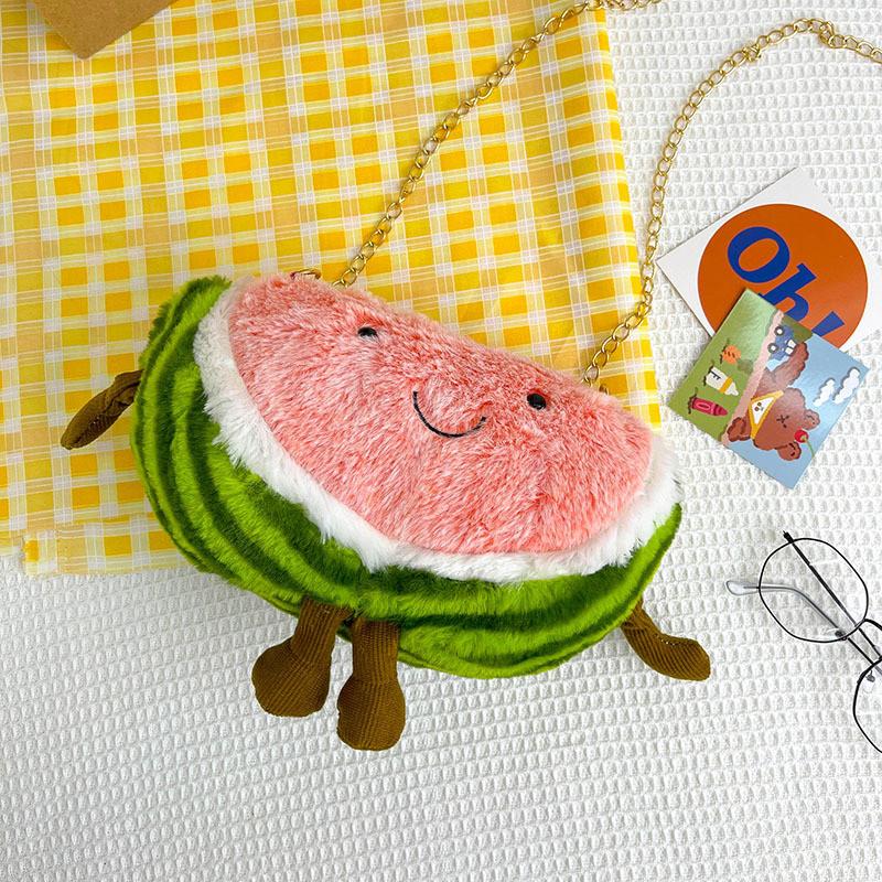 Plush Fruit Pattern Small Shoulder Bag With Zipper Closure For Casual Day Use