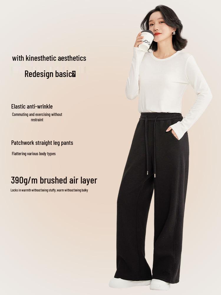 Women's Fleece-Lined Wide-Leg Sweatpants - Autumn/Winter Straight-Leg Casual Sportswear