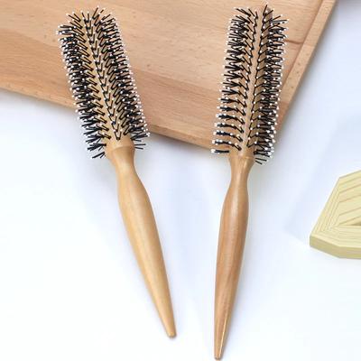 Mini spazzola rotonda in nylon per capelli ricci, pettine per lo styling dei capelli, pettine rotante, spazzola rotonda per capelli fini o corti da uomo con manico in legno