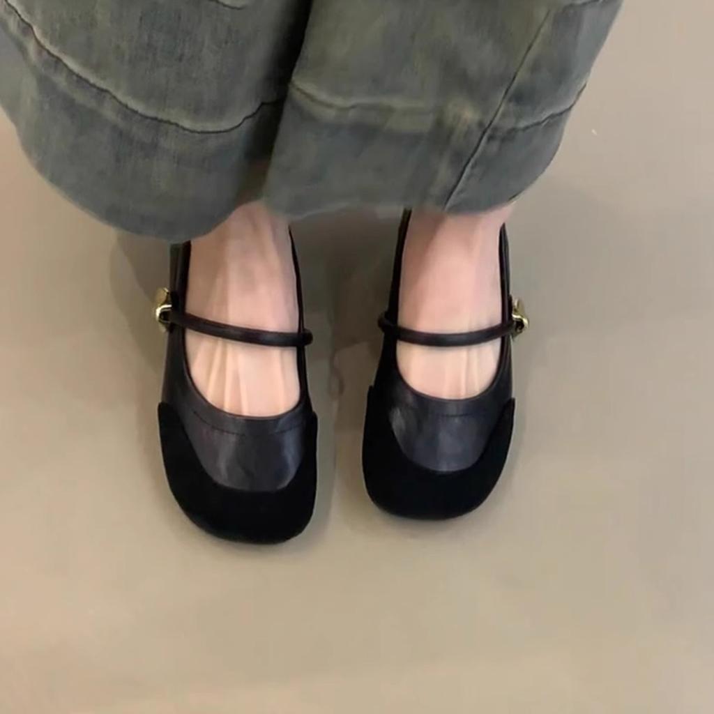 Schafslederversion~ Retro Oma Schuhe Damenwort mit runder Spitze Echtleder Mary Jane Schuhe vielseitig Innenhöhe erhöht Abendwind