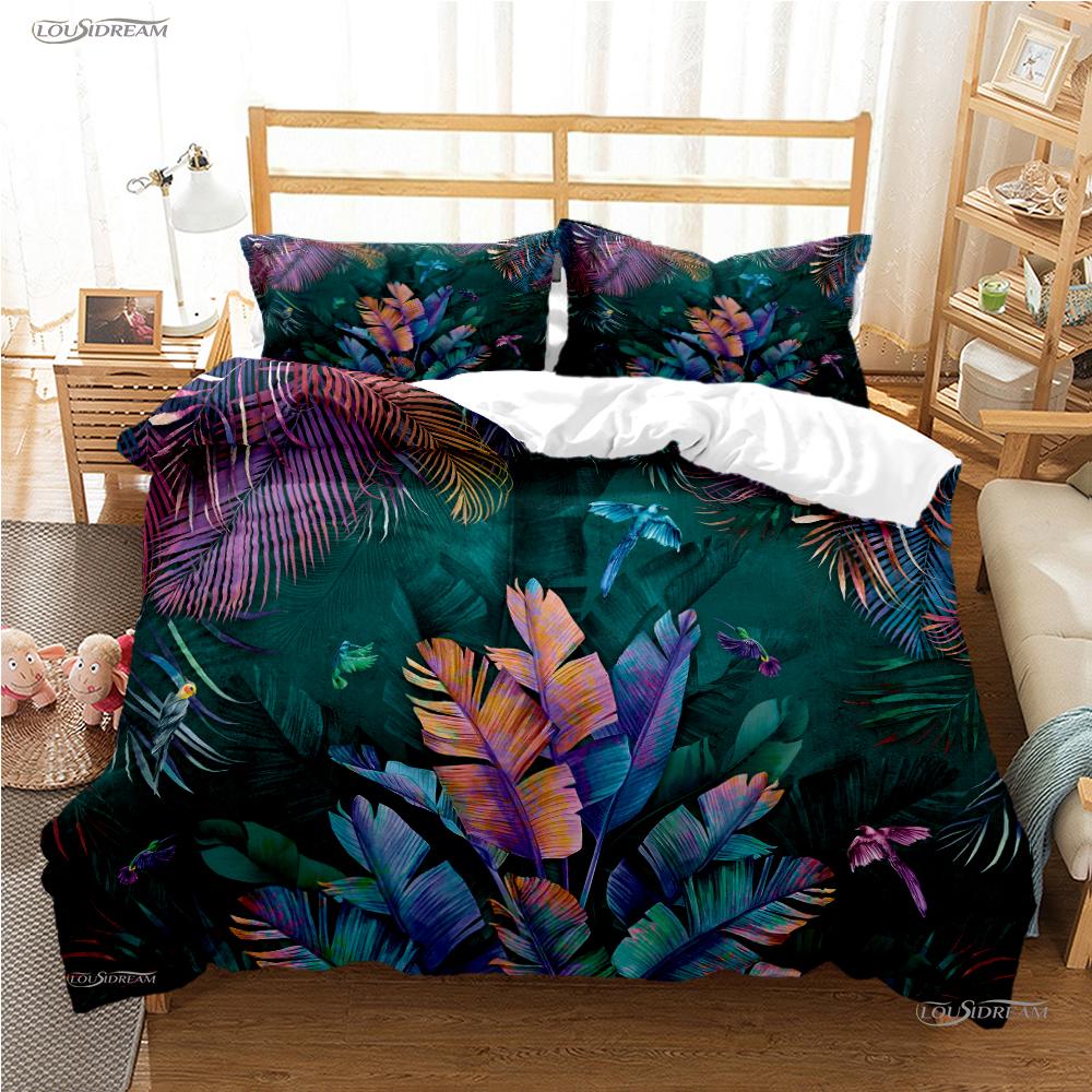 Tropical Leaf Fashon Duve All Season Duvet Cover Comforter Bedding Set Soft Quilt Cover and Pillowcases Single/Double/Queen/King