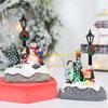 F26C Christmas Village Scene Xmas Tree Snowman Resin Ornament with LED Light Animated Street Lamp Miniature Statue Decoration