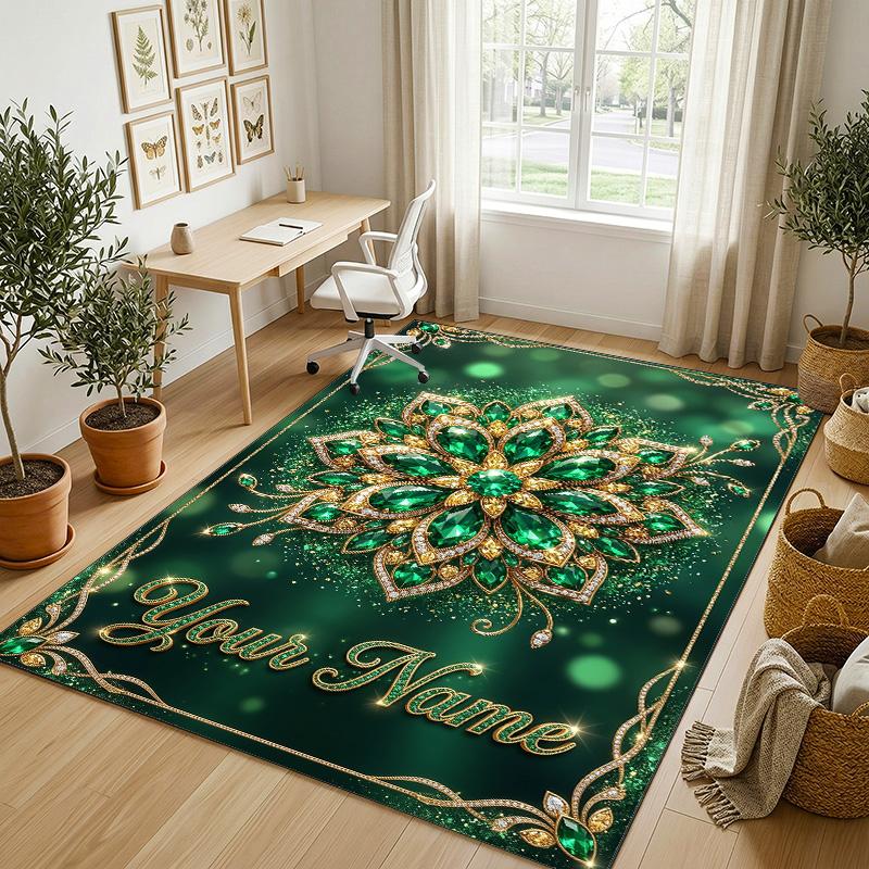 Decorative Artwork Theme Crystal Velvet Rug Personalized Custom Name Text Soft Floor Mat Home Decor