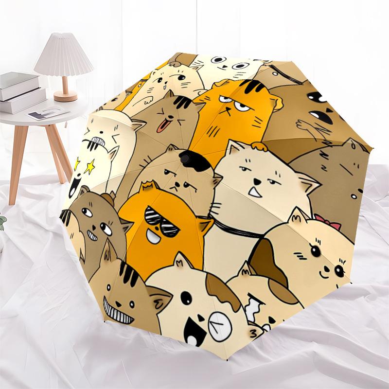 1pc Cats, Cartoon Automatic Folding Umbrella - Compact 8-Rib Design, Durable Plastic & Iron, Lightweight for Outdoor Daily Use056