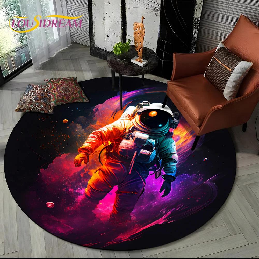 Astronaut Universe Spaceman 3D Outer Space Cartoon Round Area Carpet Rug for Living Room Bedroom Kid Decor,Pet Area Rug Non-slip