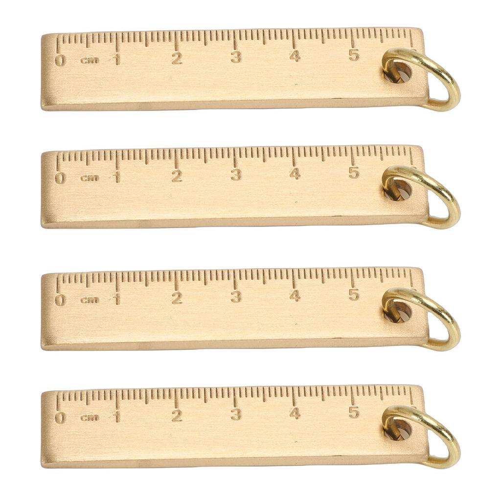 4PCS 6cm Small Ruler 3mm Thickened Brass Straight Ruler Keychain for Measurement and Decoration