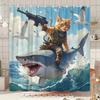 Tactical Cat And Shark Patterns Shower Curtain Washable Dirt-Resistant Shower Head Waterproof Polyester Bath Curtain