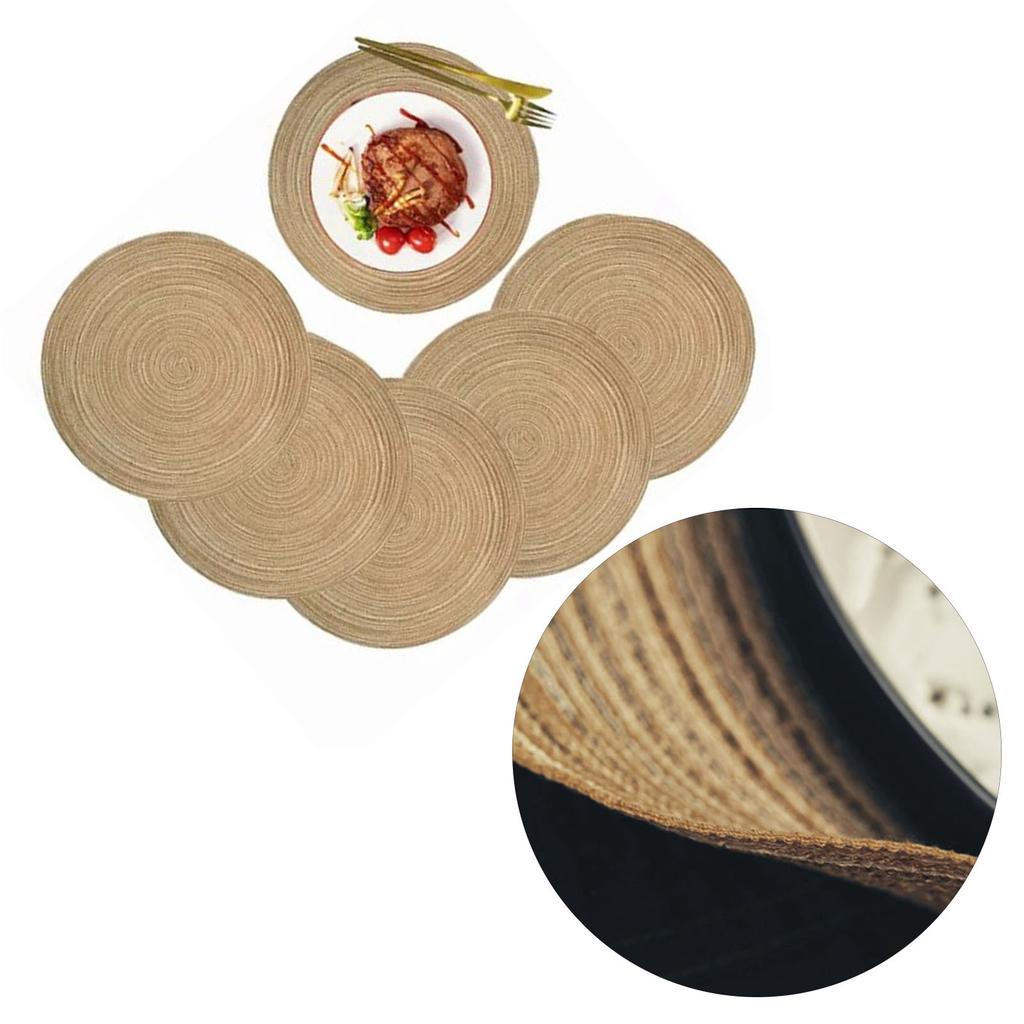 6pcs Round Placemats Slip Proof Prevent Scalding Insulation Decorative Woven Table Mats for Home