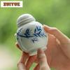 Hand-painted Bamboo Blue And White Tea Box Organizer Moisture-proof Elegant Storage Tank Containers Tea Caddy Tea Collection