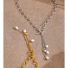 Yhpup 2026 Stainless Steel Natural Pearl Heart Tassel Chain Drop Necklace for Women Stylish Design Charm Jewelry Gift