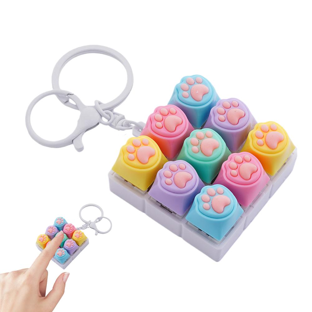 9-Key Cat Claw Keyboard Keychain Fidget Toy Mechanical Press Buttons Sensory Decompression Toy For Adult Kids Stress Relief