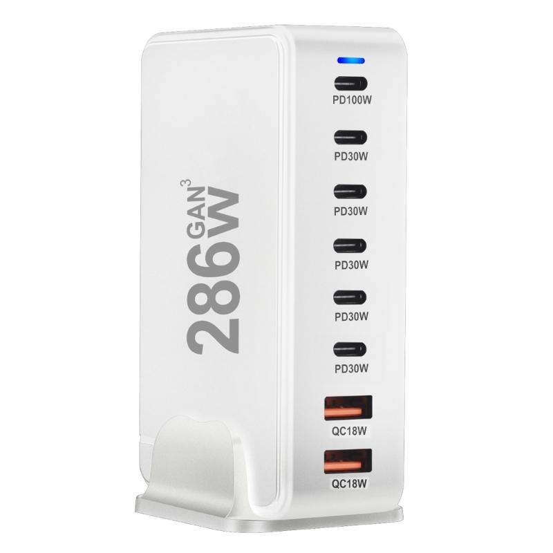 Multiports Charging Station with 286W Output, 6 USB C and 2 USB Slot Desktop Charging Holder Stand for Tablet Phones