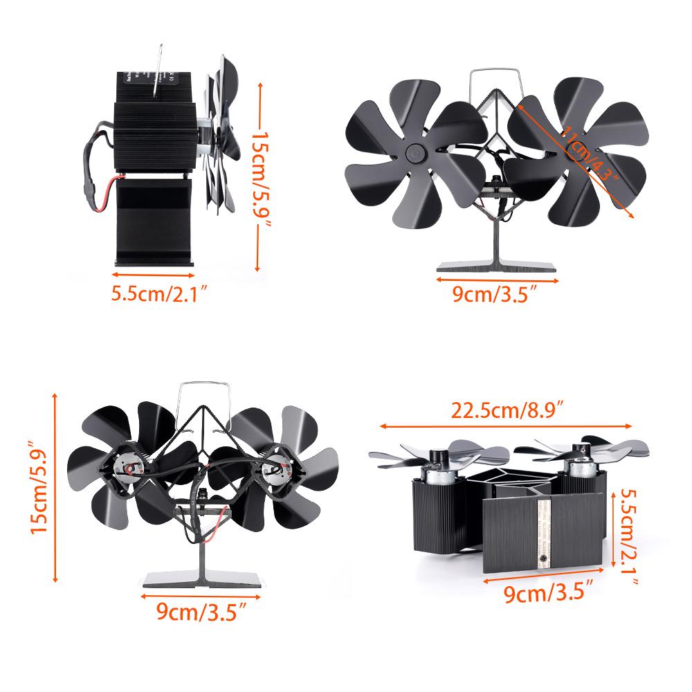 12 Blade Wood Stove Fan Heat Powered Fireplace Fan Log Wood Burner Double Head Fan Quiet Home Thermal Cycle Warm Air Heating