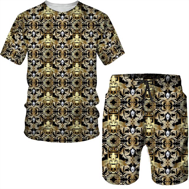 Imprimare 3D cu model vintage pentru bărbați Set de tricouri cu mânecă scurtă de vară + pantaloni scurți pentru bărbați 2 buc ținută de cuplu Costum elegant hipster de streetwear