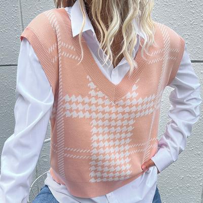 Vintage Fashion Elegant Casual Autumn and Winter Women's Kilobird Check Knitted Sweater Vest