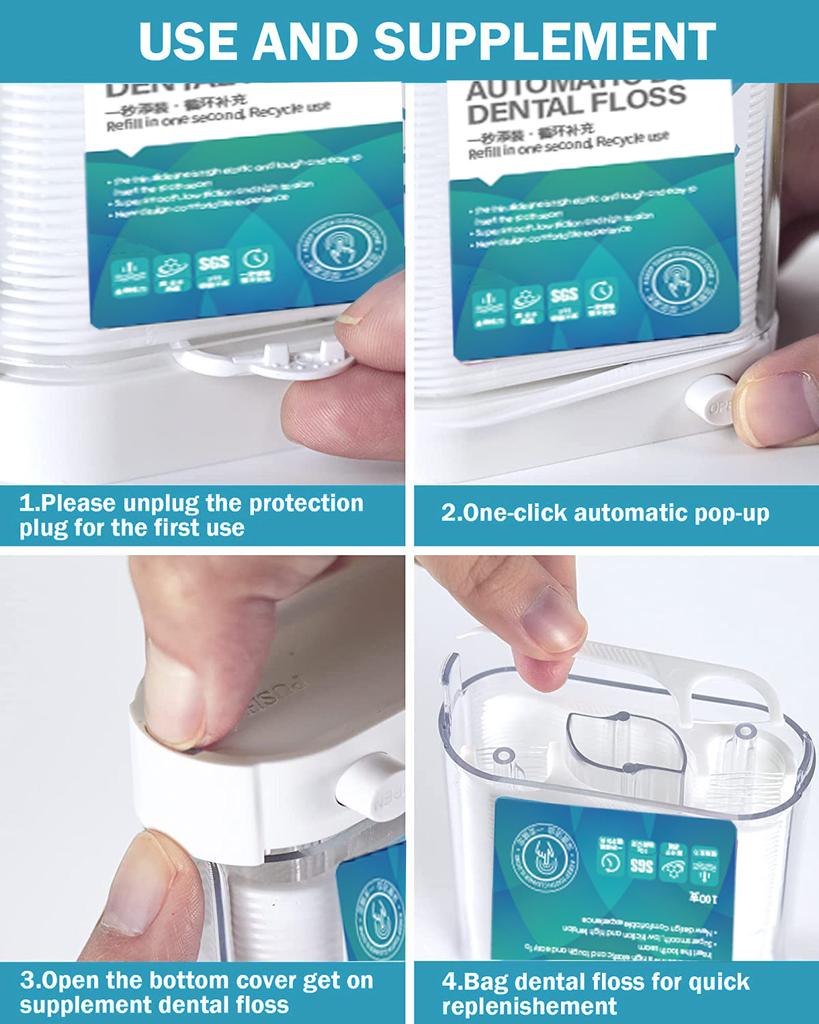 Portable Dental Floss Pick Dispenser Pop-Up Automatic Holder with 88 Count Dental Floss Sticks Storage Box Toothpicks Oral Care