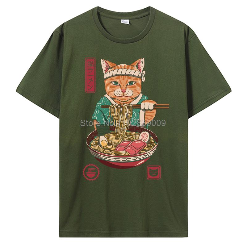 Summer New Men Japanese Samurai Cat Graphic T Shirt Fashion Casual Personality Cool T-shirt Print Cotton Tees Tops