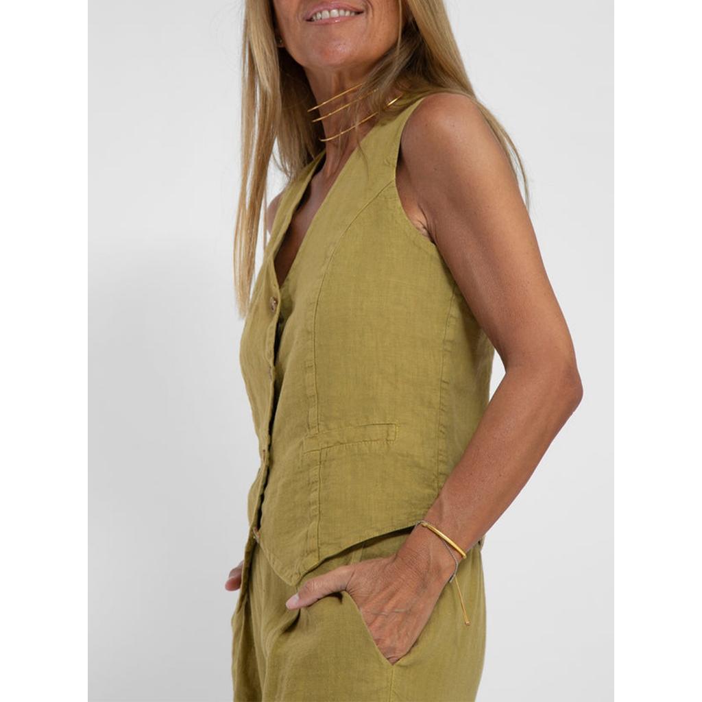 Fashion Vest, Pants, Patchwork, Cotton and Linen Casual Suit for Women