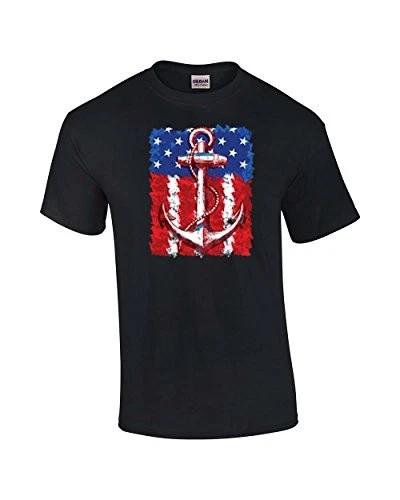

American Flag with Anchor Adult Tee Shirt Black S