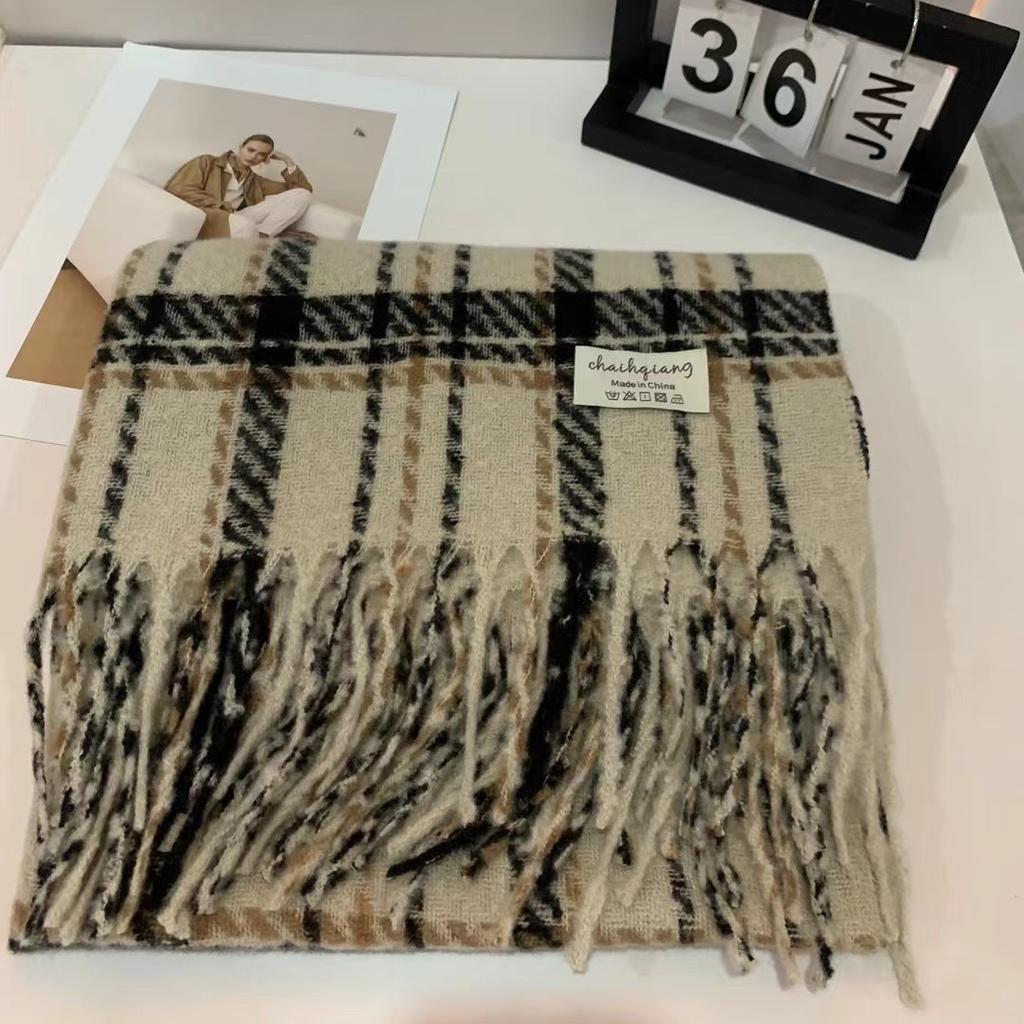 Classic Christmas Red Plaid Scarf for Women Winter Korean Style British Shawl Thickened Dual Purpose Warm Student Scarf for Men