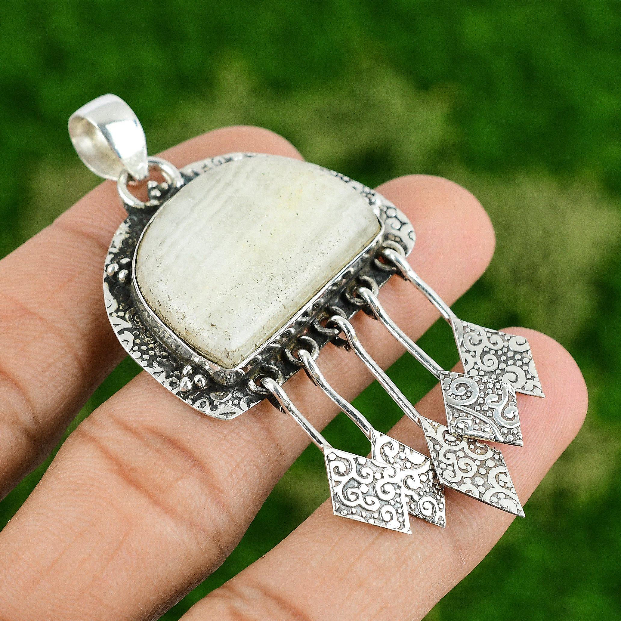 

Овальный безель из стерлингового серебра 925 пробы с натуральным арагонитом, кулон в стиле бохо для дочери