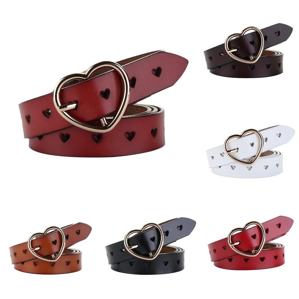 Womens Genuine Leather Fashion Belt With Heart Pattern And Pin Buckle For Versatile Style