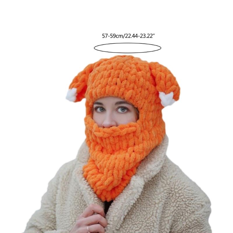 Winter Hat Cartoon Knitting Hat Cute Animal Ear Cosplay Hat Outdoor Sport Hat Woolen Caps Windproof Headwear Balaclava